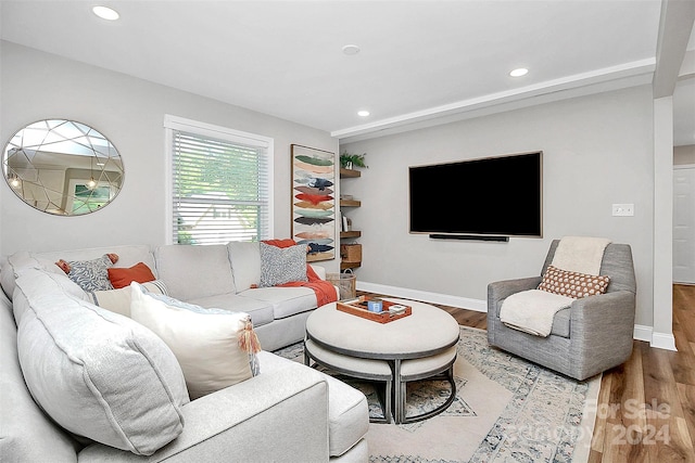 living room featuring light wood-type flooring