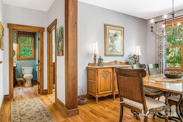 dining area with light hardwood / wood-style floors and a wealth of natural light