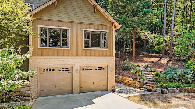 exterior space with a garage