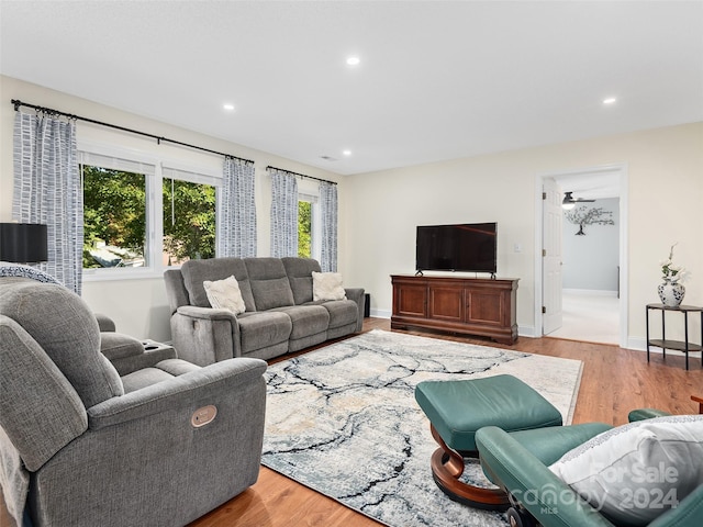 living room featuring light wood-type flooring