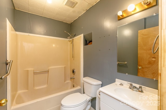 full bathroom featuring vanity, shower / washtub combination, and toilet