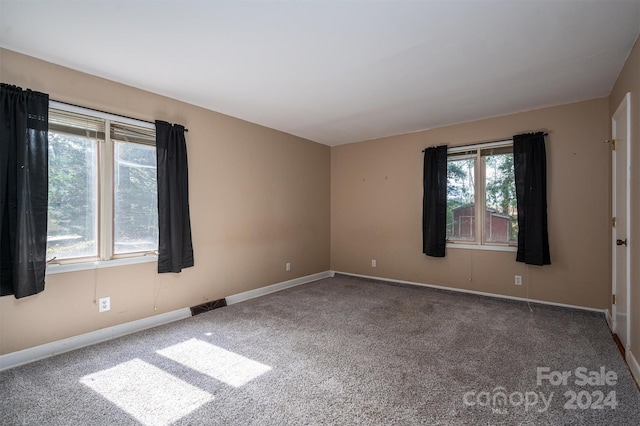 spare room featuring a wealth of natural light and carpet floors