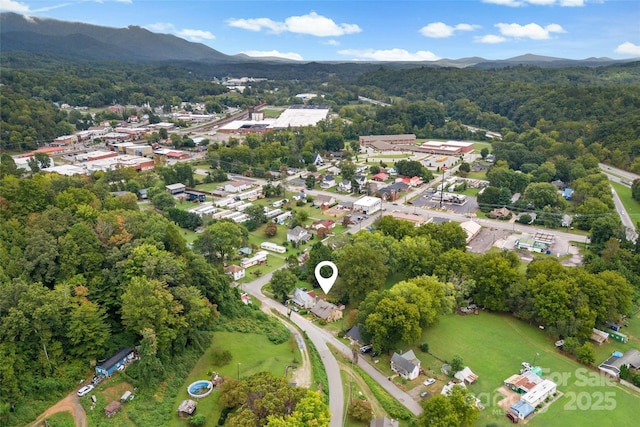 drone / aerial view with a mountain view