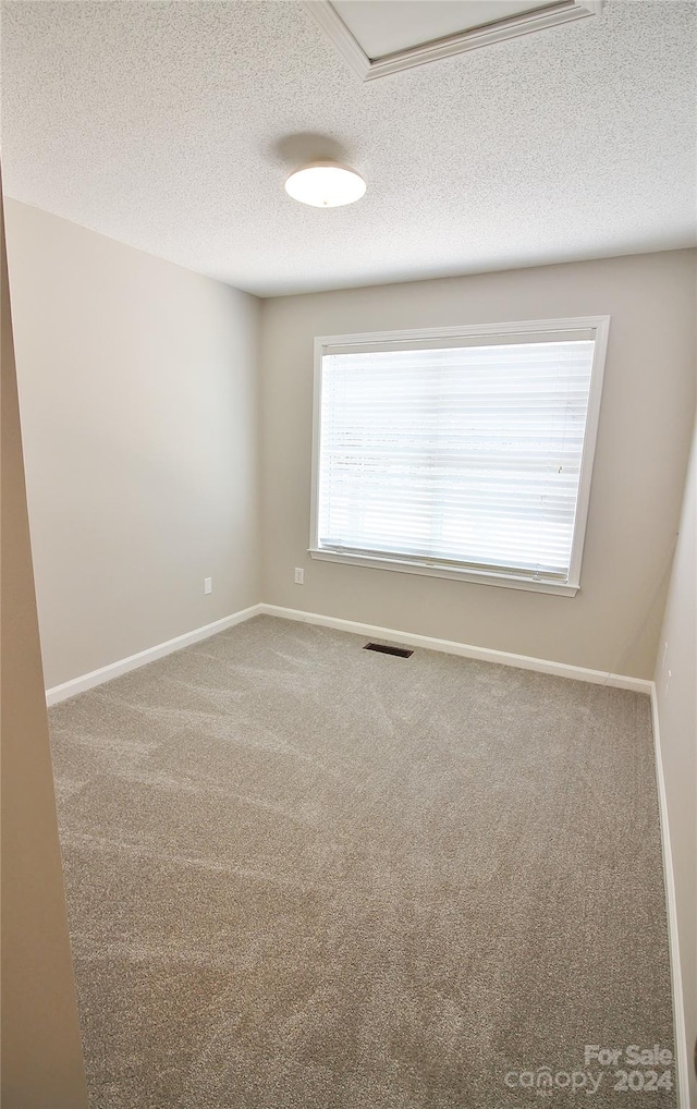 spare room featuring a textured ceiling and carpet