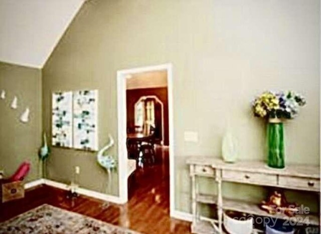 interior space featuring vaulted ceiling and hardwood / wood-style flooring