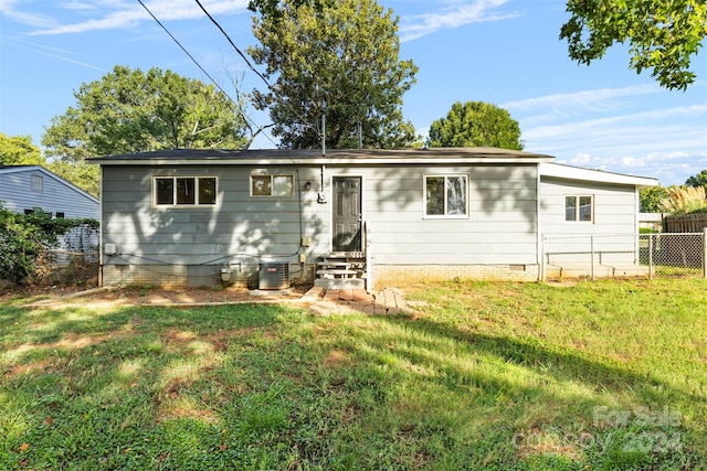 single story home with crawl space, fence, a front yard, and entry steps