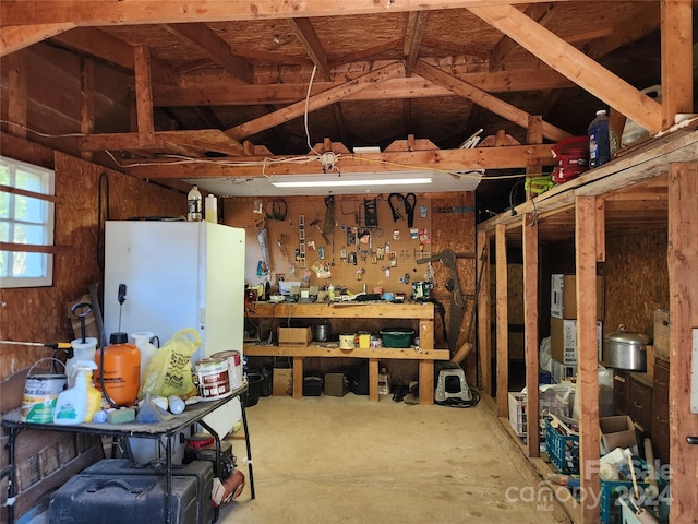 interior space featuring a workshop area