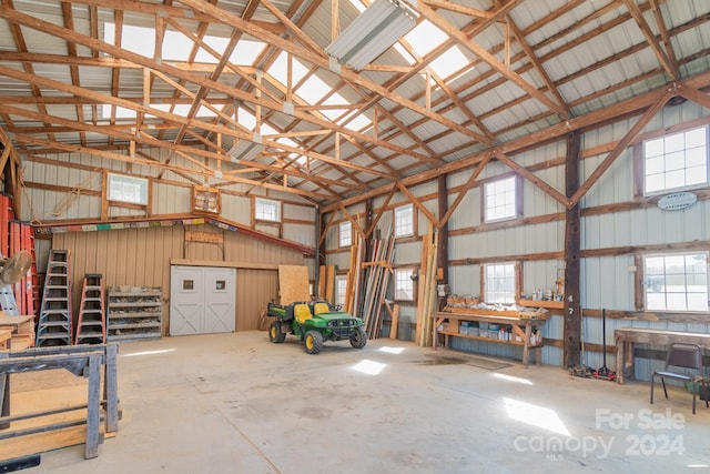 garage featuring a workshop area