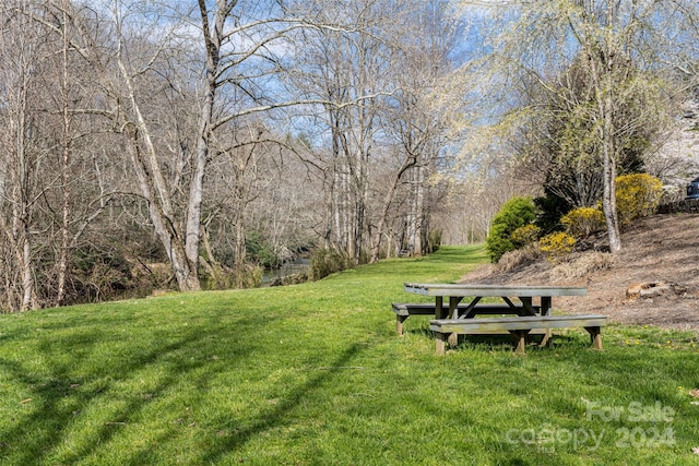 view of property's community featuring a lawn