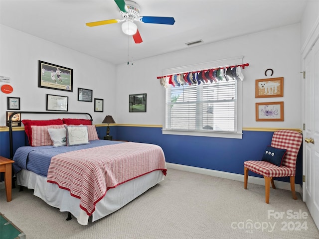 bedroom featuring carpet floors and ceiling fan