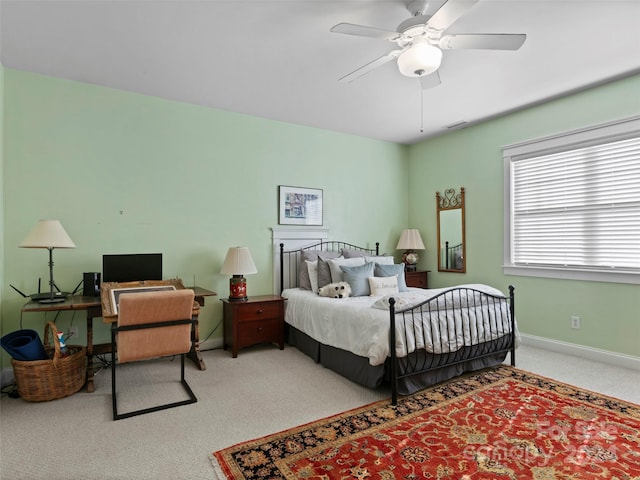 bedroom with carpet flooring and ceiling fan