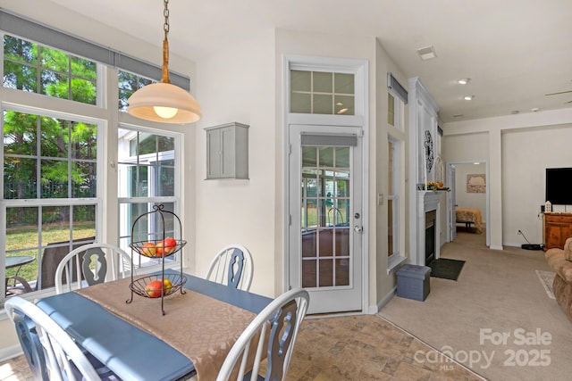 view of carpeted dining room