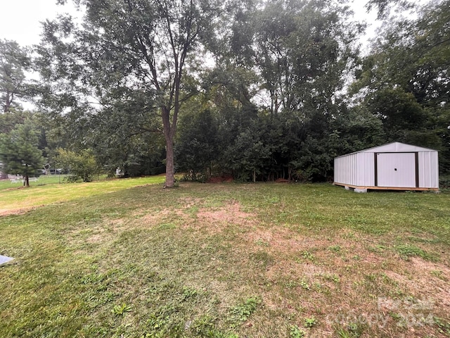 view of yard with a storage shed