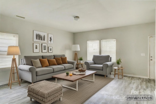 living room with light hardwood / wood-style floors