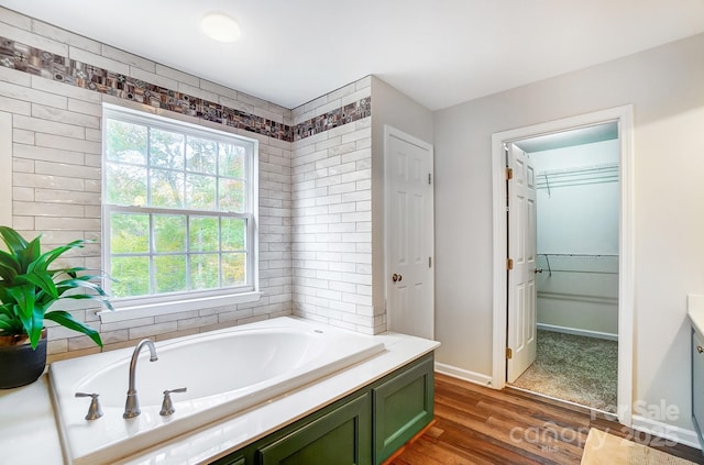 bathroom with a bathtub and hardwood / wood-style floors