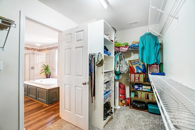 walk in closet with light wood-type flooring