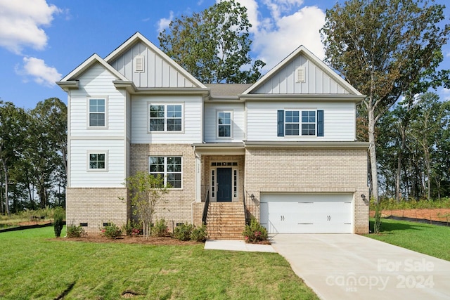 3192 Timber Run Ln, Maiden, NC 28650 - craftsman-style home with an attached garage, brick siding, board and batten siding, and a front yard