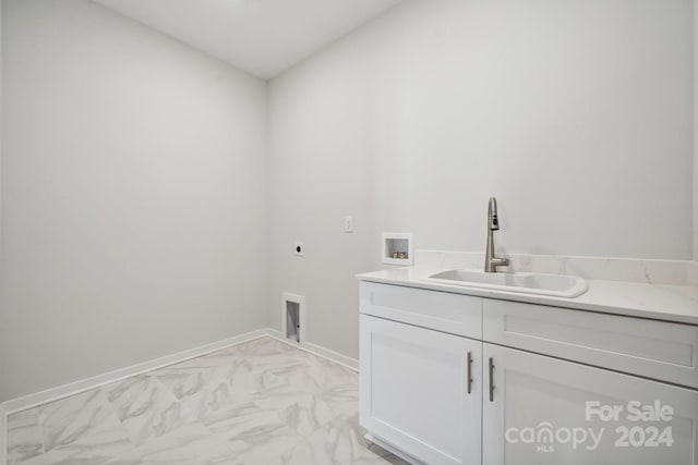 3192 Timber Run Ln, Maiden, NC 28650 - laundry room with a sink, hookup for an electric dryer, marble finish floor, cabinet space, and washer hookup