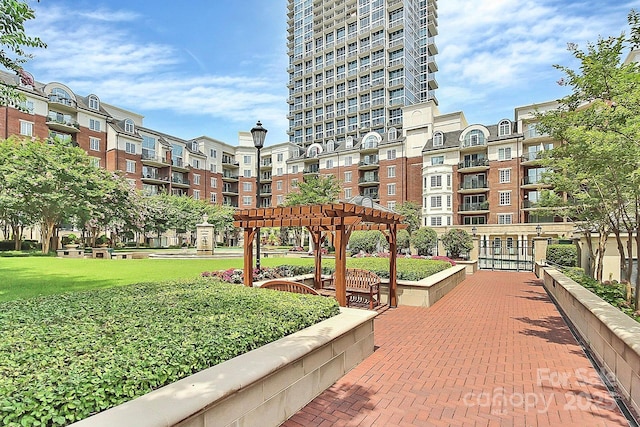 surrounding community with a pergola