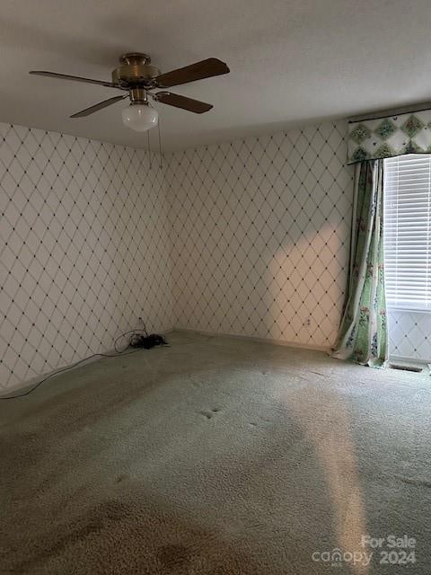 spare room with ceiling fan and carpet floors