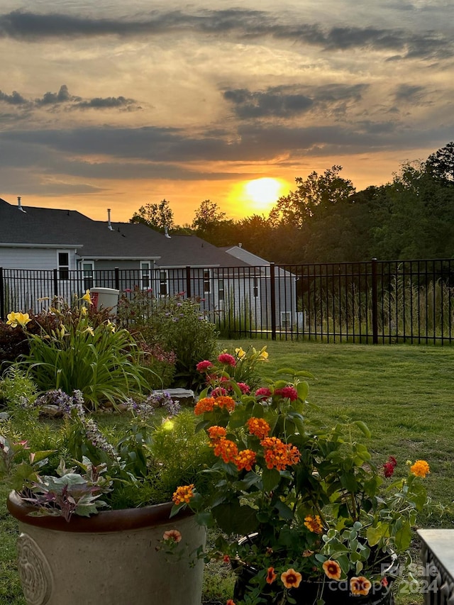 view of yard at dusk