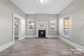 unfurnished living room with hardwood / wood-style flooring