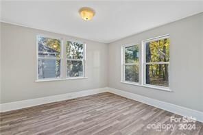 spare room featuring a wealth of natural light and hardwood / wood-style floors