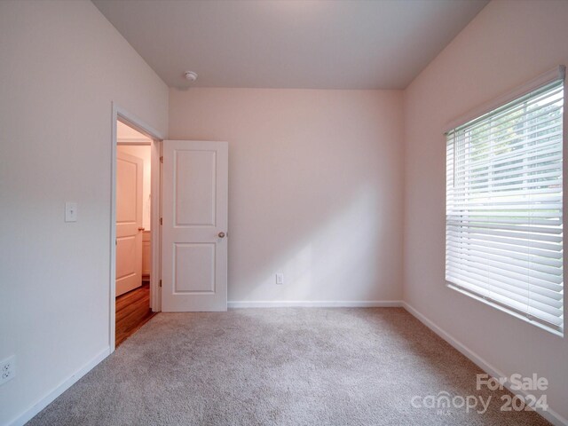 unfurnished bedroom featuring light carpet