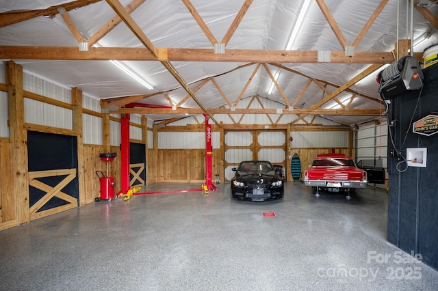 garage with metal wall