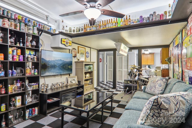 living room featuring ceiling fan