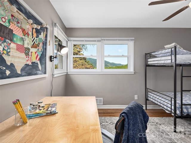 interior space featuring ceiling fan and hardwood / wood-style floors