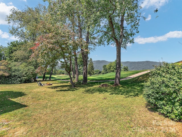 view of yard featuring a mountain view