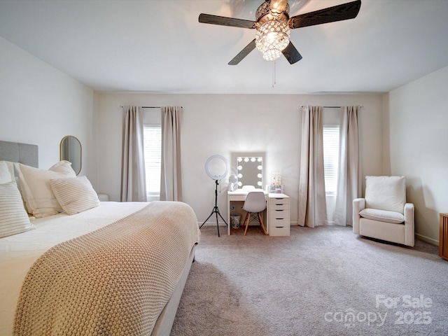 bedroom featuring carpet and ceiling fan