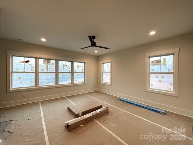 workout area featuring ceiling fan