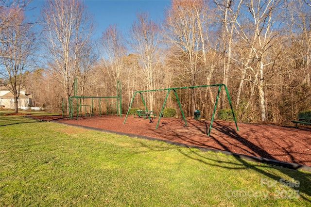 view of jungle gym featuring a yard