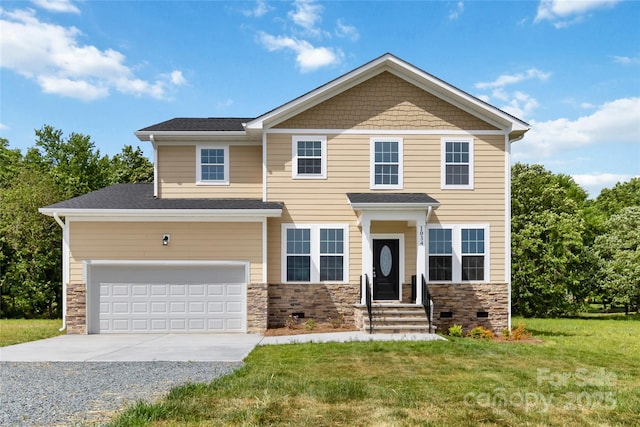 1034 Heath Helms Rd, Monroe, NC 28110 - craftsman-style home featuring concrete driveway, a front lawn, stone siding, and a garage