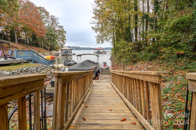 view of dock featuring a water view