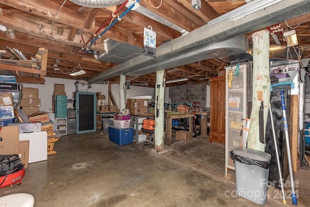 view of unfinished basement