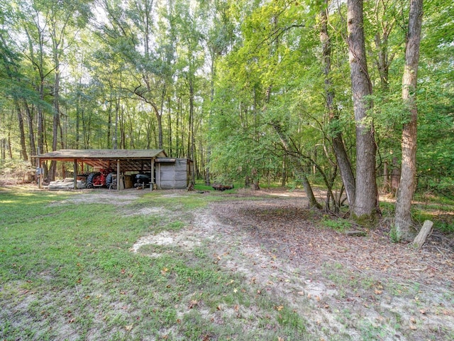 view of yard featuring driveway and a carport