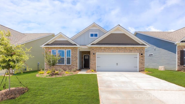 craftsman-style house with a front yard and a garage