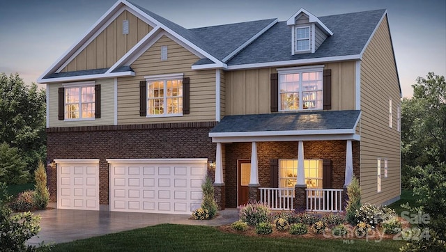 craftsman-style home featuring a garage and a porch