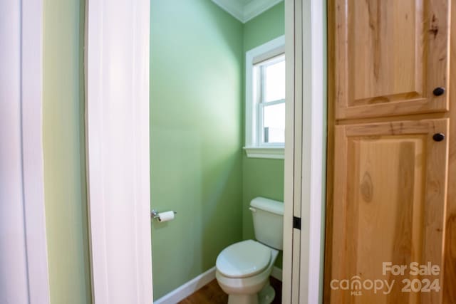 bathroom featuring toilet and ornamental molding