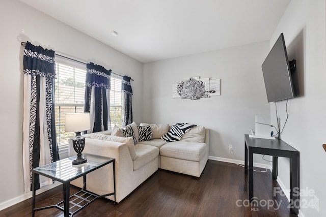 living room with dark wood-type flooring