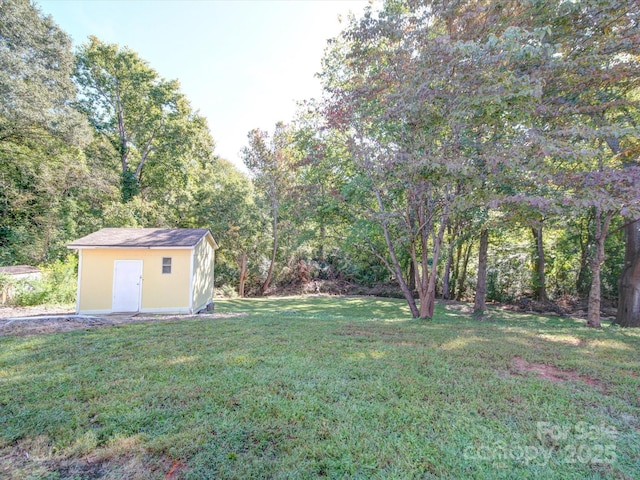 view of yard with a storage shed