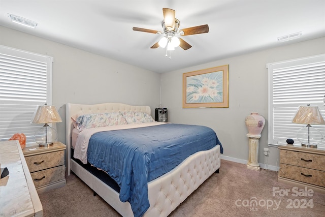 bedroom featuring carpet flooring and ceiling fan