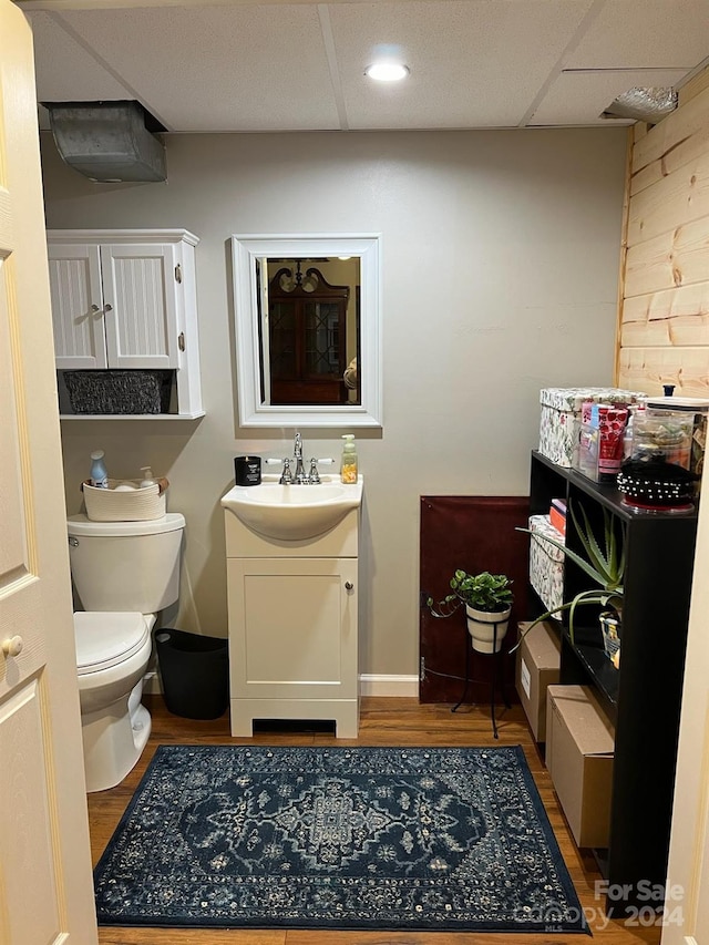 bathroom with vanity, hardwood / wood-style flooring, and toilet