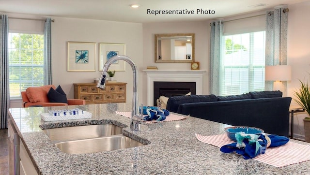 kitchen featuring light stone counters, sink, and a healthy amount of sunlight