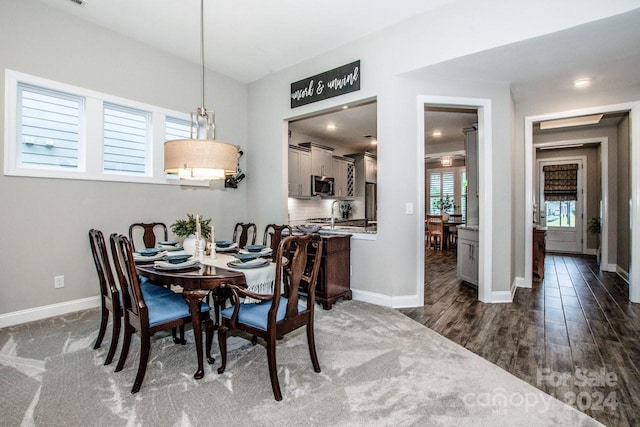 dining room with dark hardwood / wood-style flooring