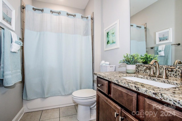 full bathroom with vanity, tile patterned flooring, toilet, and shower / bath combo