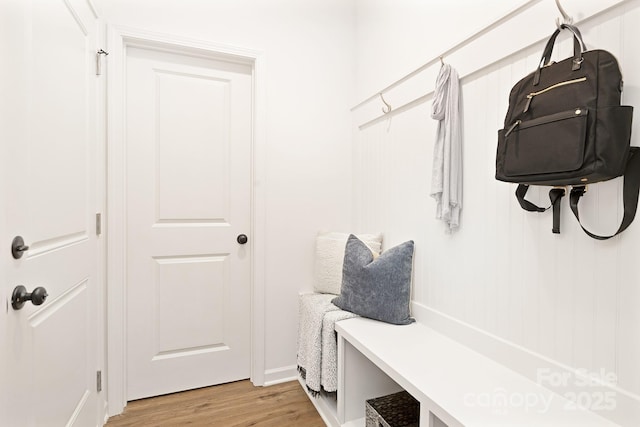 mudroom with light hardwood / wood-style flooring